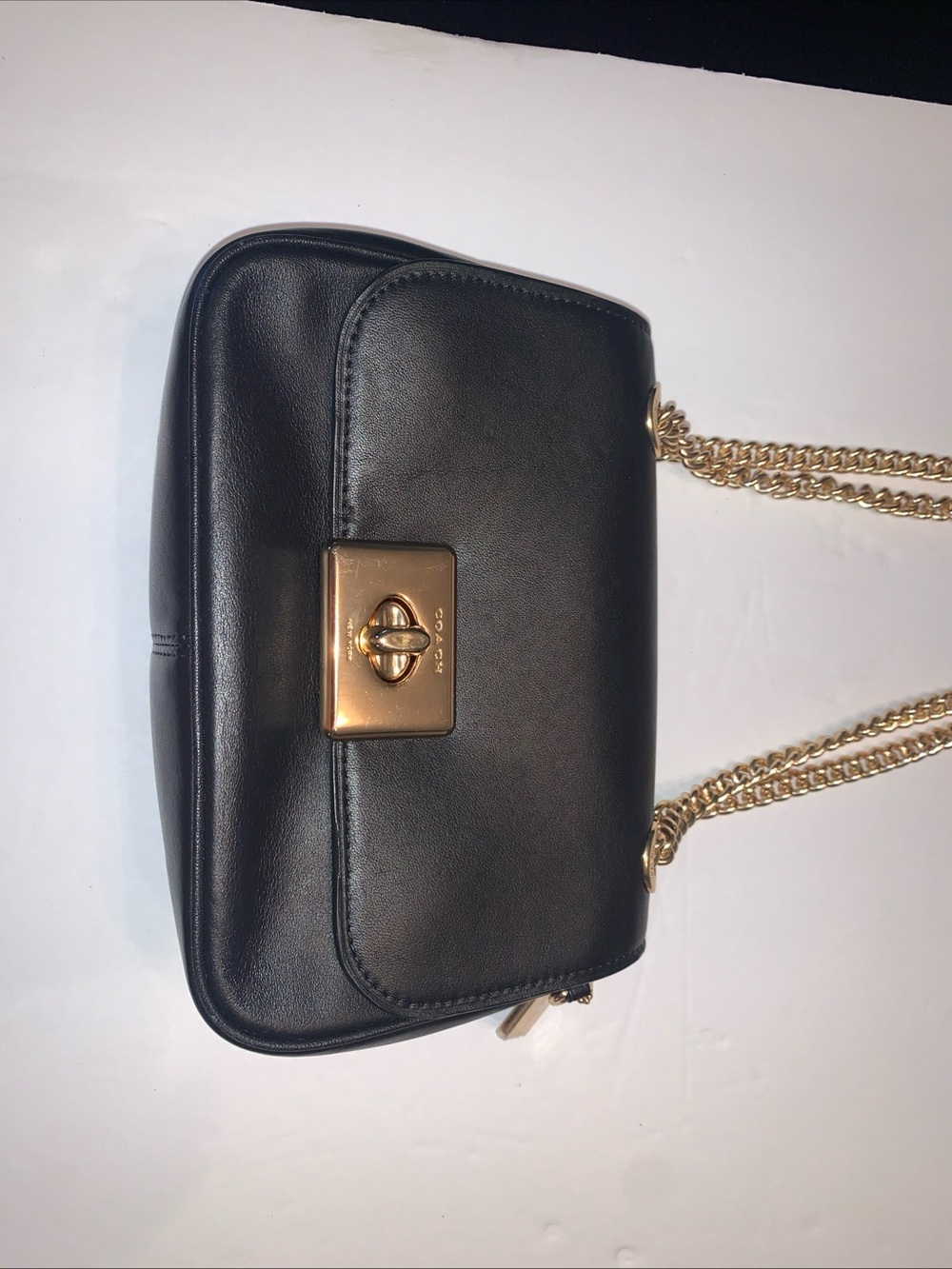 Black Leather Crossbody Bag with Gold Chain